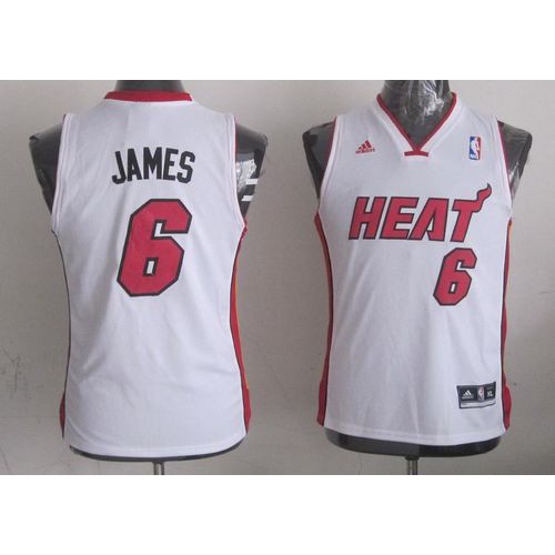 Miami Heat #6 LeBron James White Stitched Youth Jersey Youth