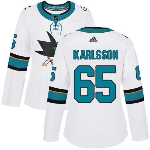 Adidas San Jose Sharks #65 Erik Karlsson White Road Authentic Women's Stitched Jersey Womens