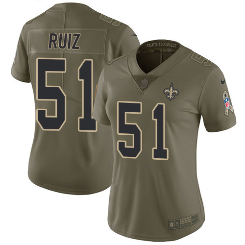 New Orleans Saints #51 Cesar Ruiz Olive Women's Stitched Limited 2017 Salute To Service Jersey Womens