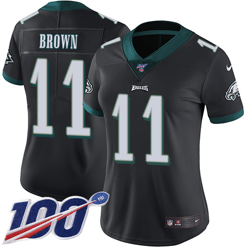 Eagles #11 A.J. Brown Black Alternate Women's Stitched 100th Season Vapor Untouchable Limited Jersey