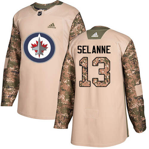 Adidas Winnipeg Jets #13 Teemu Selanne Camo Authentic 2017 Veterans Day Stitched Jersey Men's