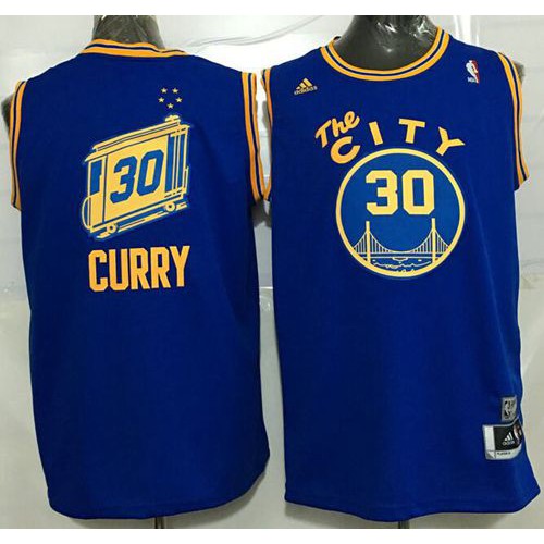 Golden State Warriors #30 Stephen Curry Blue Throwback The City Stitched Jersey Mens