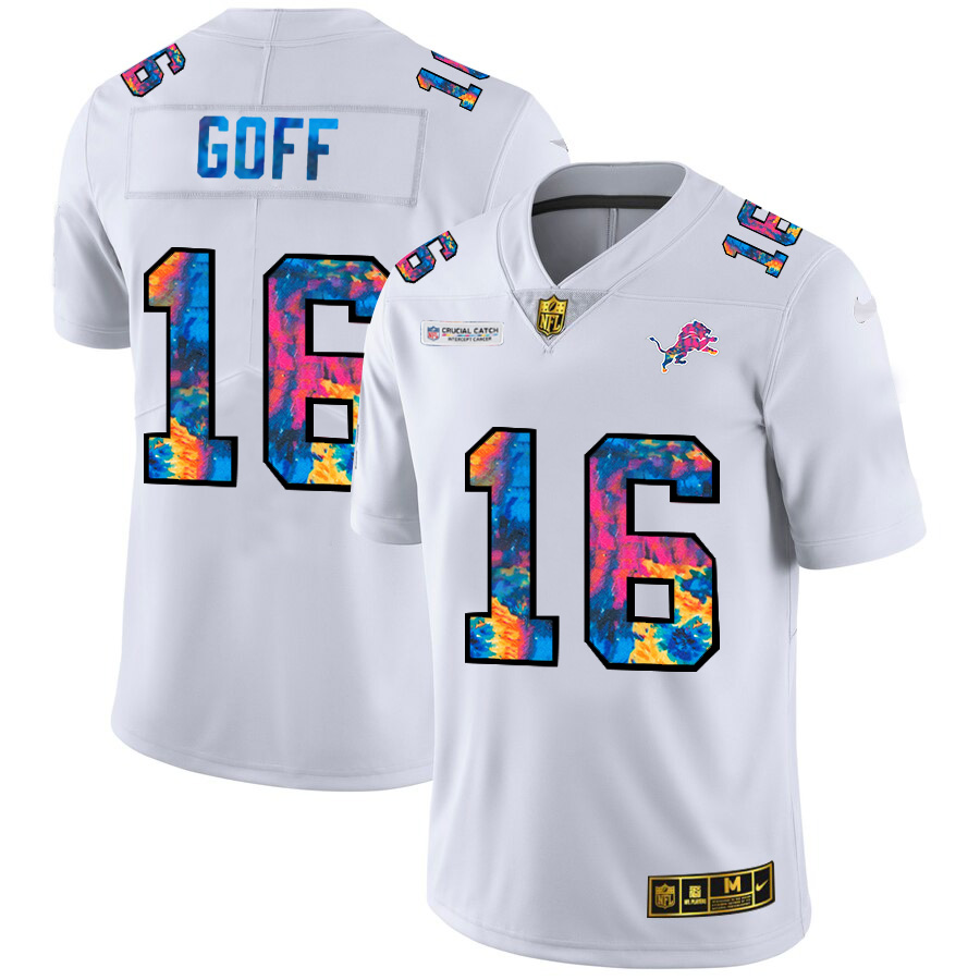 Detroit Lions #16 Jared Goff Men's White Multi-Color 2020 Crucial Catch Limited Jersey
