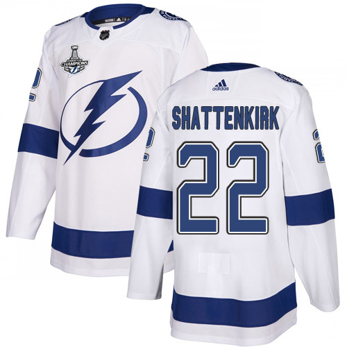 Adidas Tampa Bay Lightning #22 Kevin Shattenkirk White Road Authentic Youth 2020 Stanley Cup Champions Stitched Jersey Youth