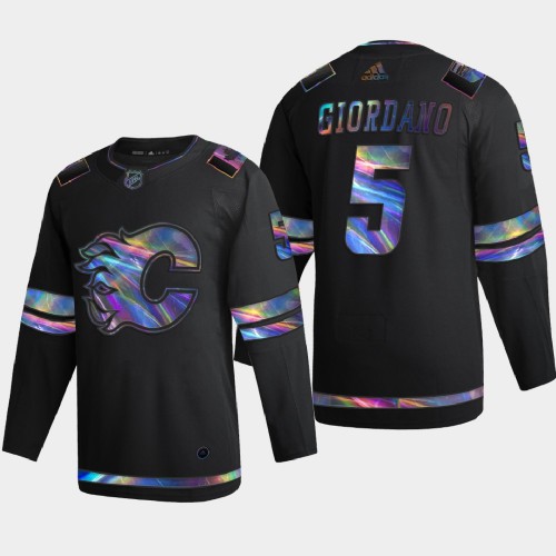 Calgary Calgary Flames #5 Mark Giordano Men's Iridescent Holographic Collection Jersey - Black Men's