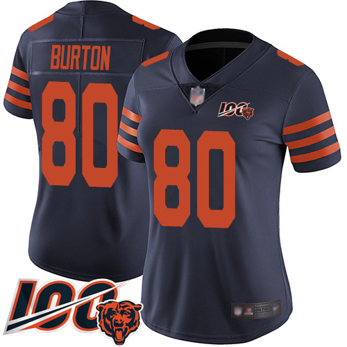 Chicago Bears #80 Trey Burton Navy Blue Alternate Women's Stitched 100th Season Vapor Limited Jersey Womens