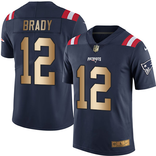Patriots #12 Tom Brady Navy Blue Men's Stitched Limited Gold Rush Jersey