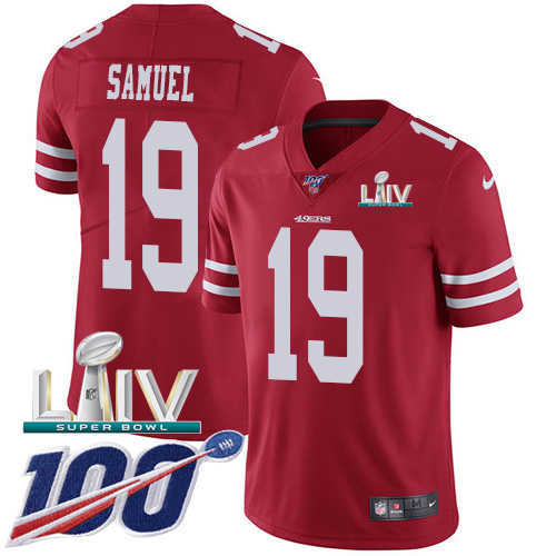 49ers #19 Deebo Samuel Red Super Bowl LIV 2020 Team Color Youth Stitched 100th Season Vapor Limited Jersey
