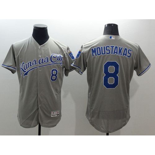 Kansas City Royals #8 Mike Moustakas Grey Flexbase Authentic Collection Stitched Jersey Men's