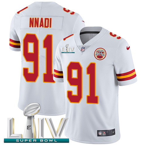 Kansas City Chiefs #91 Derrick Nnadi White Super Bowl LIV 2020 Youth Stitched Vapor Untouchable Limited Jersey Youth