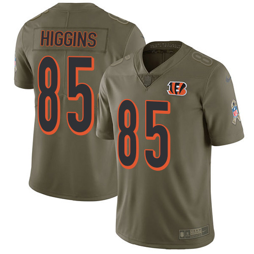 Bengals #85 Tee Higgins Olive Men's Stitched Limited 2017 Salute To Service Jersey