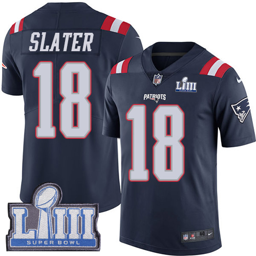 Patriots #18 Matt Slater Navy Blue Super Bowl LIII Bound Men's Stitched Limited Rush Jersey