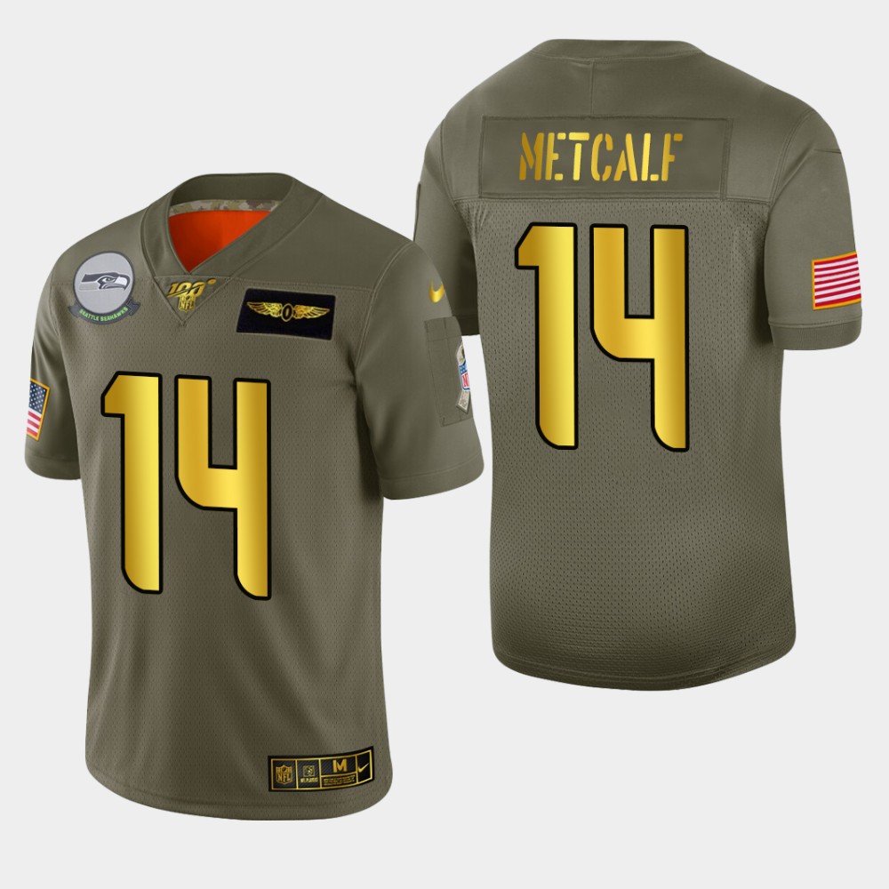 Seattle Seahawks #14 DK Metcalf Men's Olive Gold 2019 Salute To Service Limited 100 Jersey