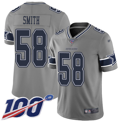 Dallas Cowboys #58 Aldon Smith Gray Youth Stitched Limited Inverted Legend 100th Season Jersey Youth