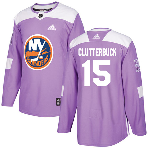 Adidas New York Islanders #15 Cal Clutterbuck Purple Authentic Fights Cancer Stitched Youth Jersey Youth