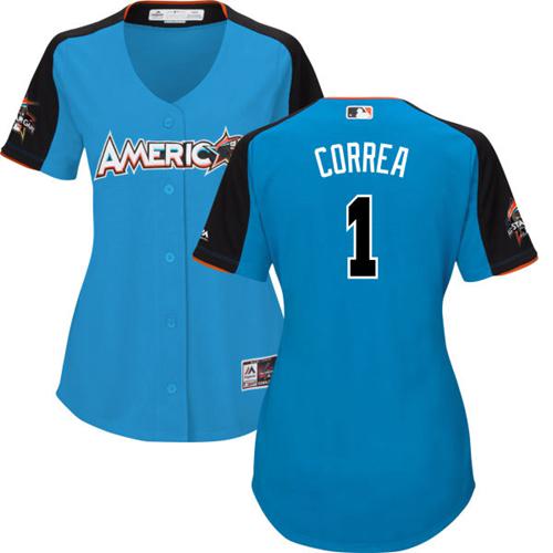 Houston Astros #1 Carlos Correa Blue 2017 All-Star American League Women's Stitched Jersey Womens