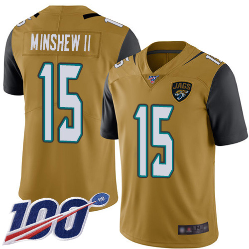 Jacksonville Jaguars #15 Gardner Minshew II Gold Men's Stitched Limited Rush 100th Season Jersey Men's