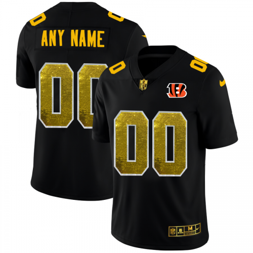 Cincinnati Bengals Custom Men's Black Golden Sequin Vapor Limited Jersey