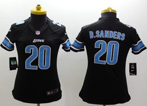 Lions #20 Barry Sanders Black Alternate Women's Stitched Limited Jersey