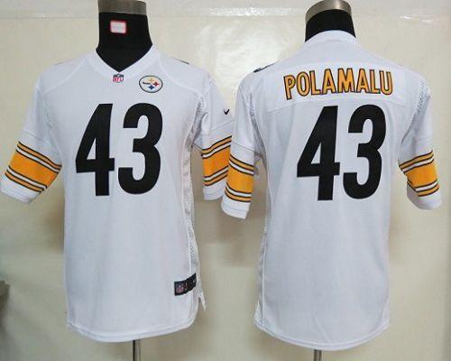 Steelers #43 Troy Polamalu White Youth Stitched Elite Jersey