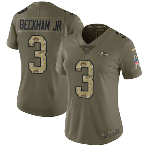 Ravens #3 Odell Beckham Jr. Olive/Camo Women's Stitched Limited 2017 Salute To Service Jersey