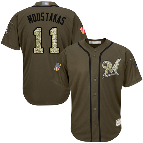 Milwaukee Brewers #11 Mike Moustakas Green Salute to Service Stitched Jersey Men's