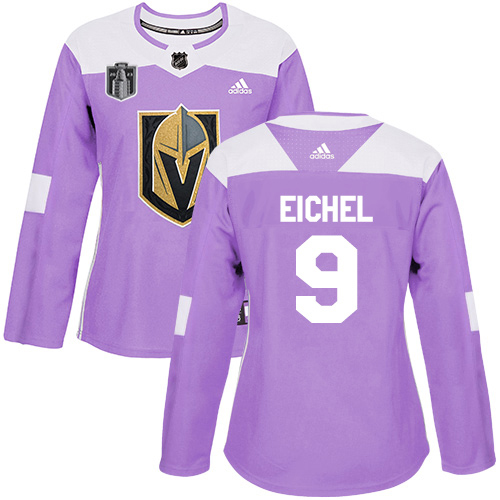 Adidas Golden Knights #9 Jack Eichel Purple 2023 Stanley Cup Final Patch Authentic Fights Cancer Women's Stitched Jersey