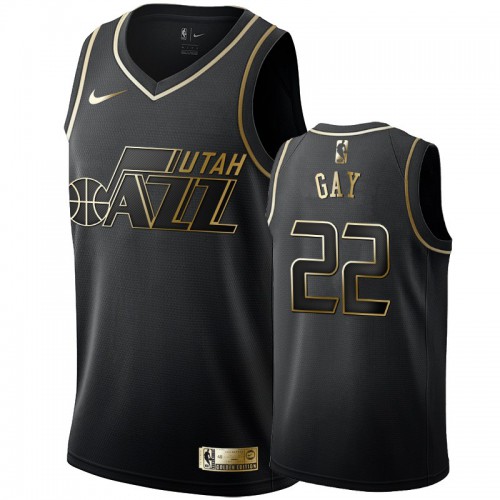 Utah Jazz #22 Rudy Gay Mens Black Golden Edition Swingman Jersey Mens