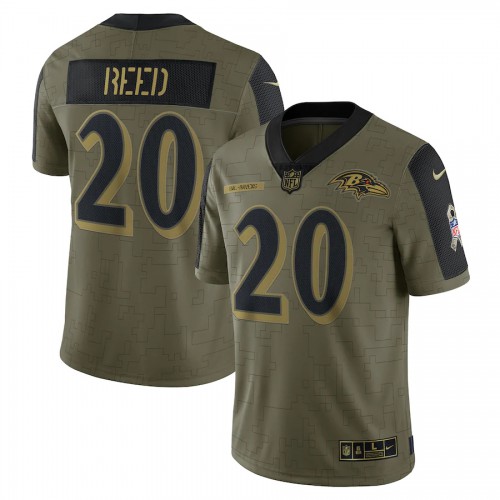 Baltimore Baltimore Ravens #20 Ed Reed Olive 2021 Salute To Service Limited Player Jersey Men's