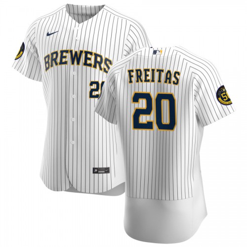 Milwaukee Milwaukee Brewers #20 David Freitas Men's White Home 2020 Authentic Player Jersey Men's