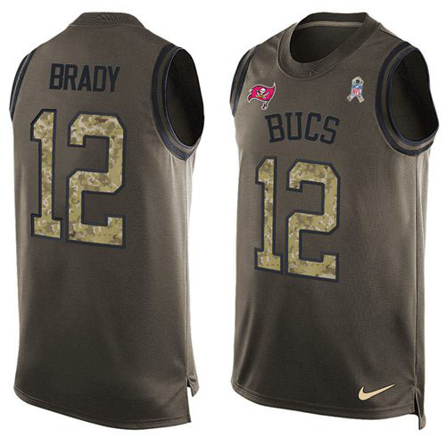 Buccaneers #12 Tom Brady Green Men's Stitched Limited Salute To Service Tank Top Jersey