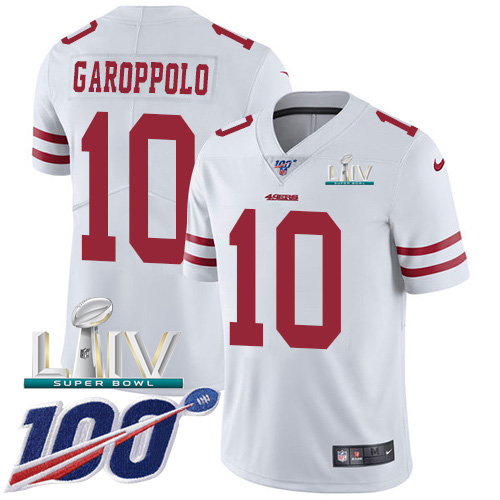 49ers #10 Jimmy Garoppolo White Super Bowl LIV 2020 Youth Stitched 100th Season Vapor Limited Jersey