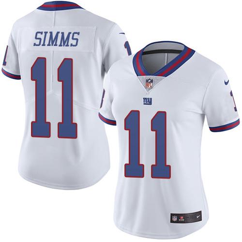 New York Giants #11 Phil Simms White Women's Stitched Limited Rush Jersey Womens
