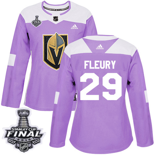 Adidas Golden Vegas Golden Knights #29 Marc-Andre Fleury Purple Authentic Fights Cancer 2018 Stanley Cup Final Women's Stitched Jersey Womens
