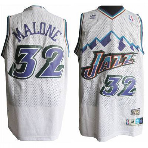 Utah Jazz #32 Karl Malone White Throwback Stitched Jersey Mens
