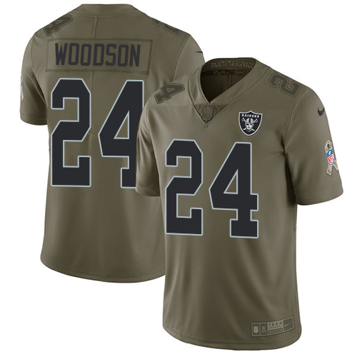 Raiders #24 Charles Woodson Olive Men's Stitched Limited 2017 Salute To Service Jersey