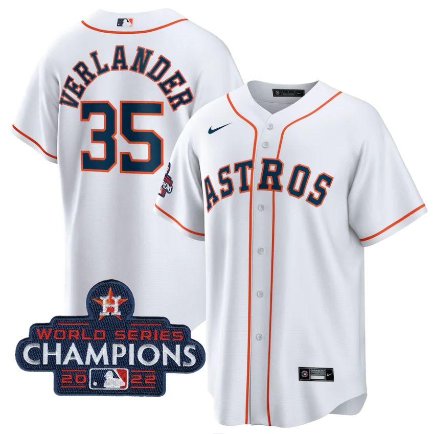 Houston Astros #35 Justin Verlander White 2022 World Series Champions Home Stitched Men's Jersey