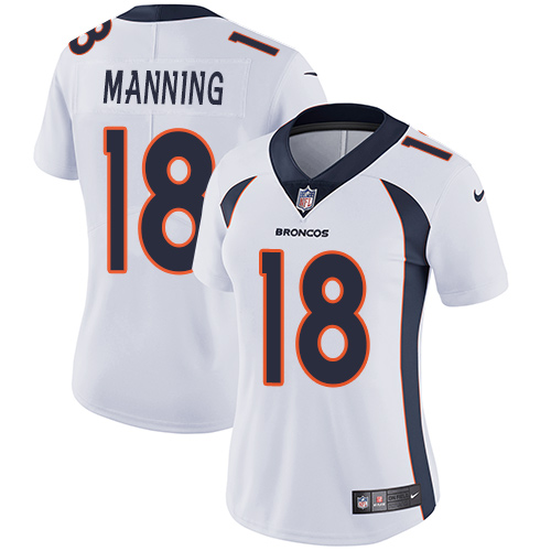 Broncos #18 Peyton Manning White Women's Stitched Vapor Untouchable Limited Jersey