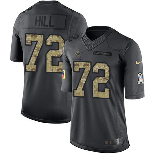Dallas Cowboys #72 Trysten Hill Black Youth Stitched Limited 2016 Salute to Service Jersey Youth