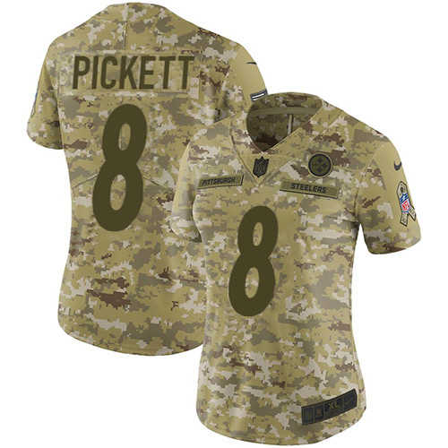 Steelers #8 Kenny Pickett Camo Women's Stitched Limited 2018 Salute To Service Jersey