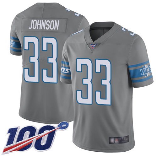 Detroit Lions #33 Kerryon Johnson Gray Men's Stitched Limited Rush 100th Season Jersey Men's