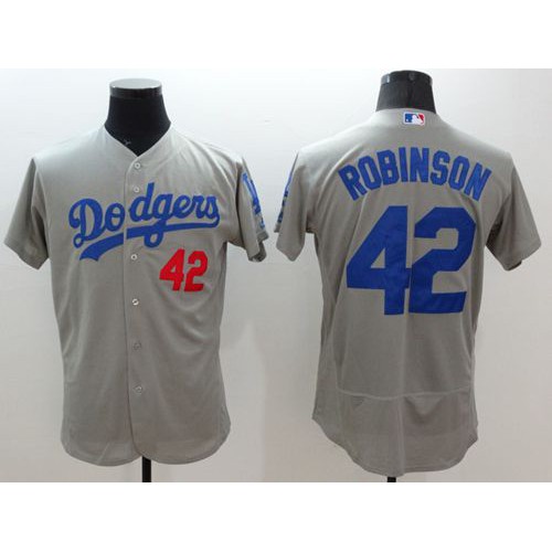 Los Angeles Dodgers #42 Jackie Robinson Grey Flexbase Authentic Collection Stitched Jersey Men's