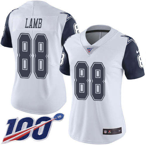 Cowboys #88 CeeDee Lamb White Women's Stitched Limited Rush 100th Season Jersey