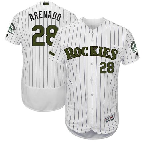 Colorado Rockies #28 Nolan Arenado White Strip Flexbase Authentic Collection Memorial Day Stitched Jersey Men's