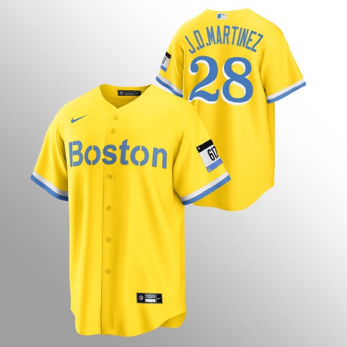 Boston Boston Red Sox #28 J.D. Martinez Men's 2021 City Connect Gold Fans Version Jersey Men's