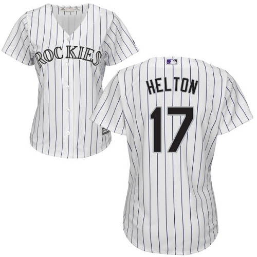 Colorado Rockies #17 Todd Helton White Strip Home Women's Stitched Jersey Womens