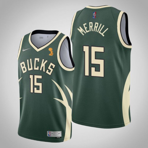 Milwaukee Bucks #15 Sam Merrill Womens 2021 Finals Champions Swingman Earned Edition Jersey Green Womens