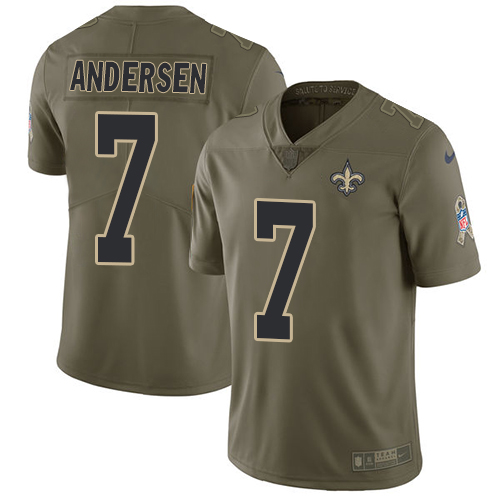 New Orleans Saints #7 Morten Andersen Olive Men's Stitched Limited 2017 Salute To Service Jersey Men's