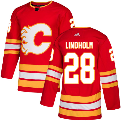 Adidas Calgary Flames #28 Elias Lindholm Red Alternate Authentic Stitched Jersey Men's