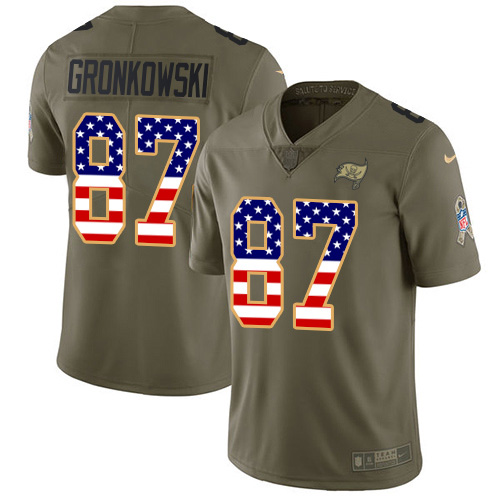 Buccaneers #87 Rob Gronkowski Olive/USA Flag Youth Stitched Limited 2017 Salute To Service Jersey